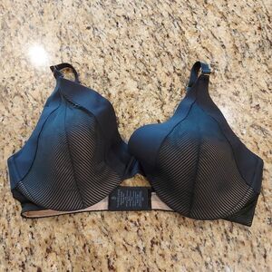 THIRDLOVE Shadow Stripe Plunge Bra Size 36F Black Underwire Wide Straps Adj.